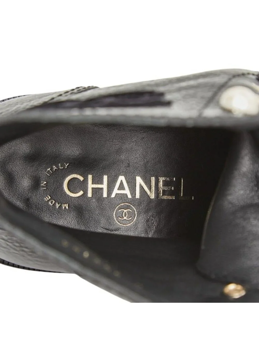 Chanel CC Logo Lace Up Short Boots 38 Black Leather Velour Faux Pearl